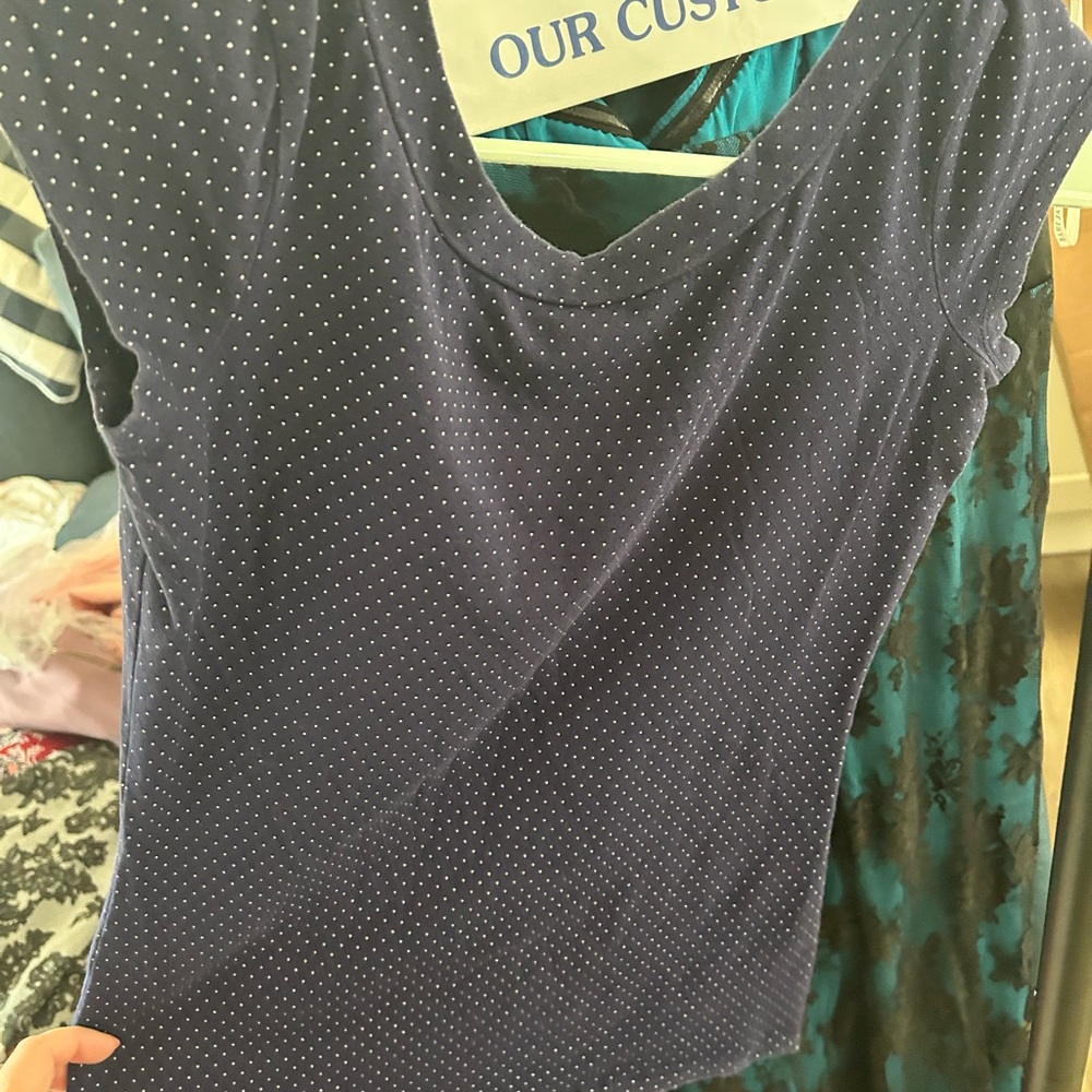 New York & Company Navy Dotted Blouse
